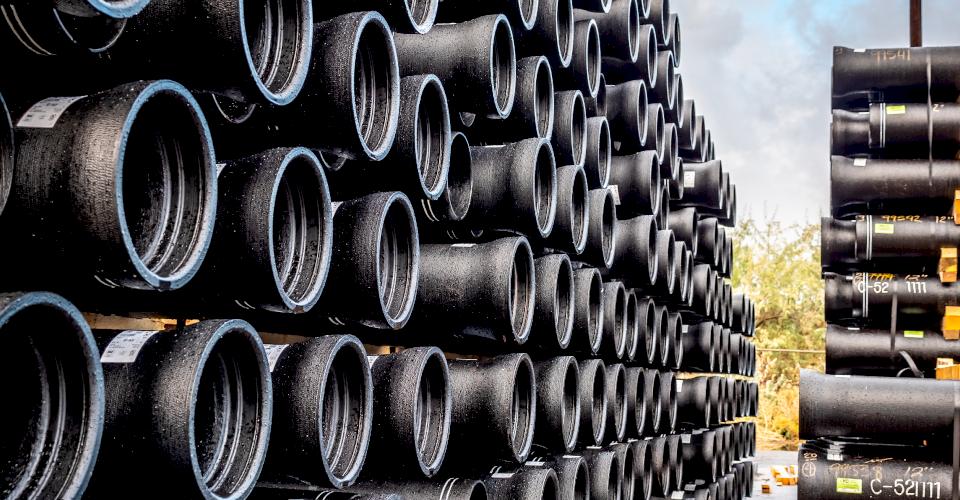 A stack of Ductile iron pipe