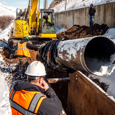 Crews install Ductile iron pipe for water delivery in Utah.