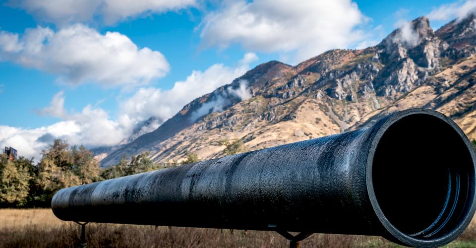 A section of DI pipe which is made from 98% recycled materials.