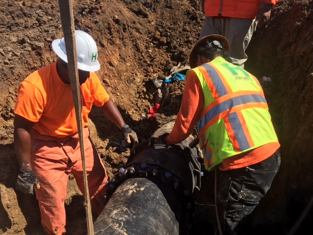 Utility crews for the City of Hayward, CA install Ductile iron pipe.