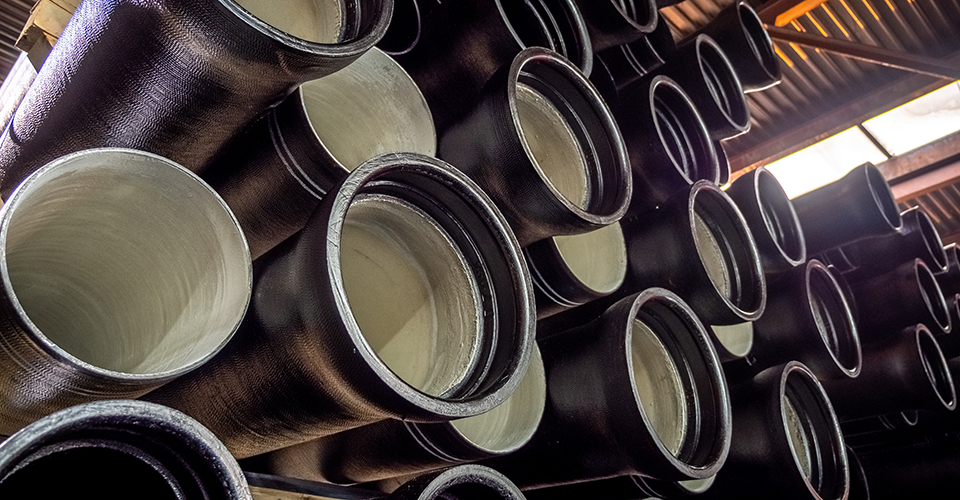 A stack of cement-lined Ductile iron pipe.