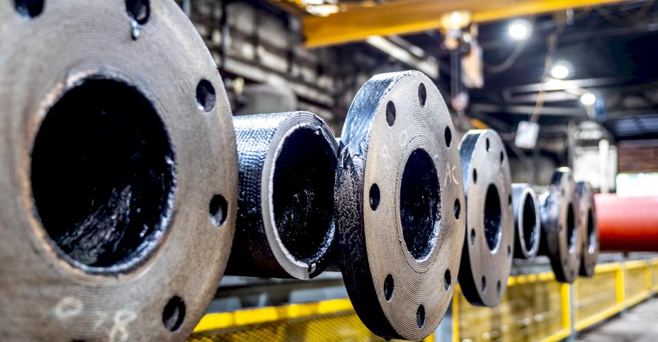 Ductile iron pipe with flanges.