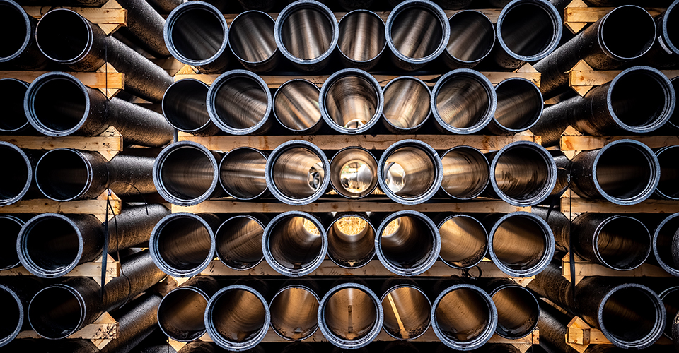 A stack of Ductile iron pipe.