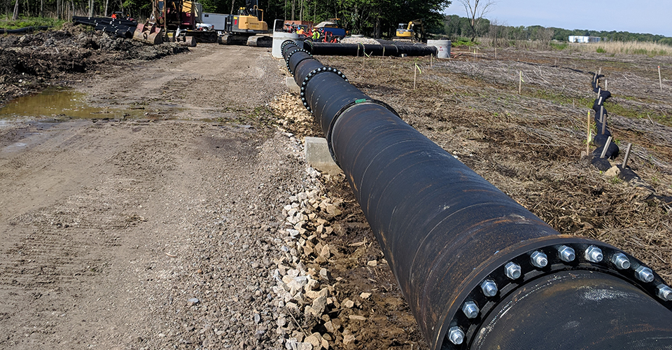 Above Ground Aerial Sewer; DI Pipe Used: Diameter - 36", 30"; Joint Type - Tyton Joint, Long Span; Class - 52, 55