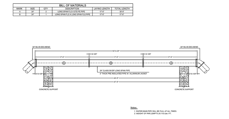 Drawing of McWane Ductile Long Span Pipe.