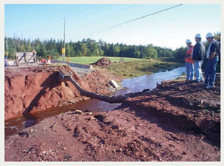 Despite washout, DI pipe remained intact and in service. Amherst Nova Scotia,1999.