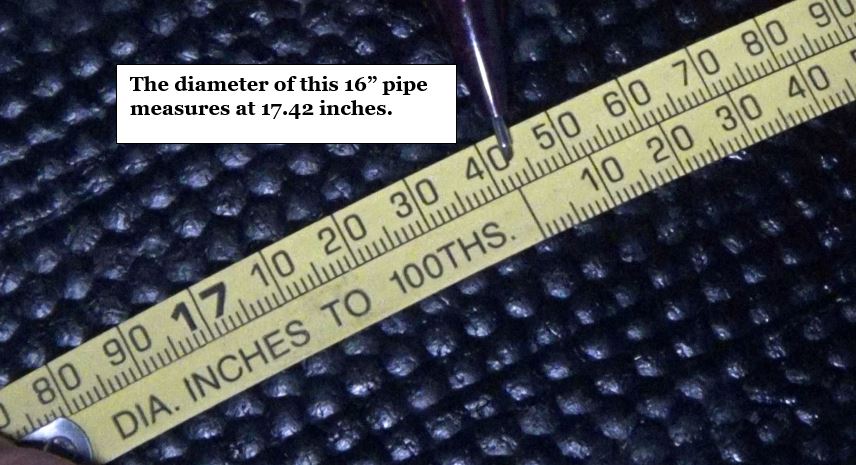 The diameter of this pipe measures 17.42 inches.