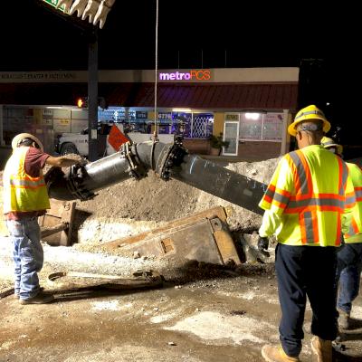 Steel Cable is used to lift 12" Tyton in Miramar. Florida.