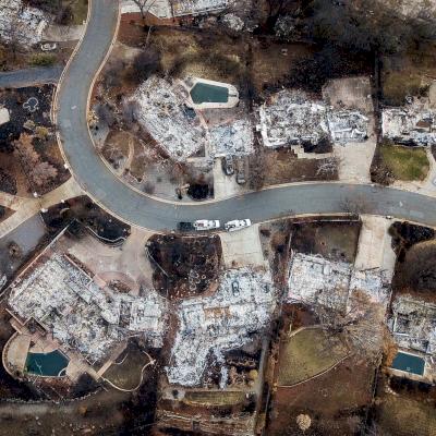 Aerial photo of homes destroyed by fire in Paradise, CA. Photo Source: New York Times
