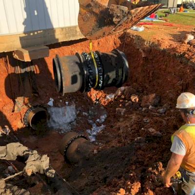 Placing the new pipe.